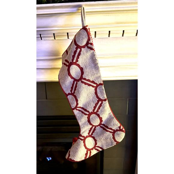 Crate and Barrel Christmas Vintage Stocking Noelle Lattice Holiday New WO Tag - Picture 1 of 6